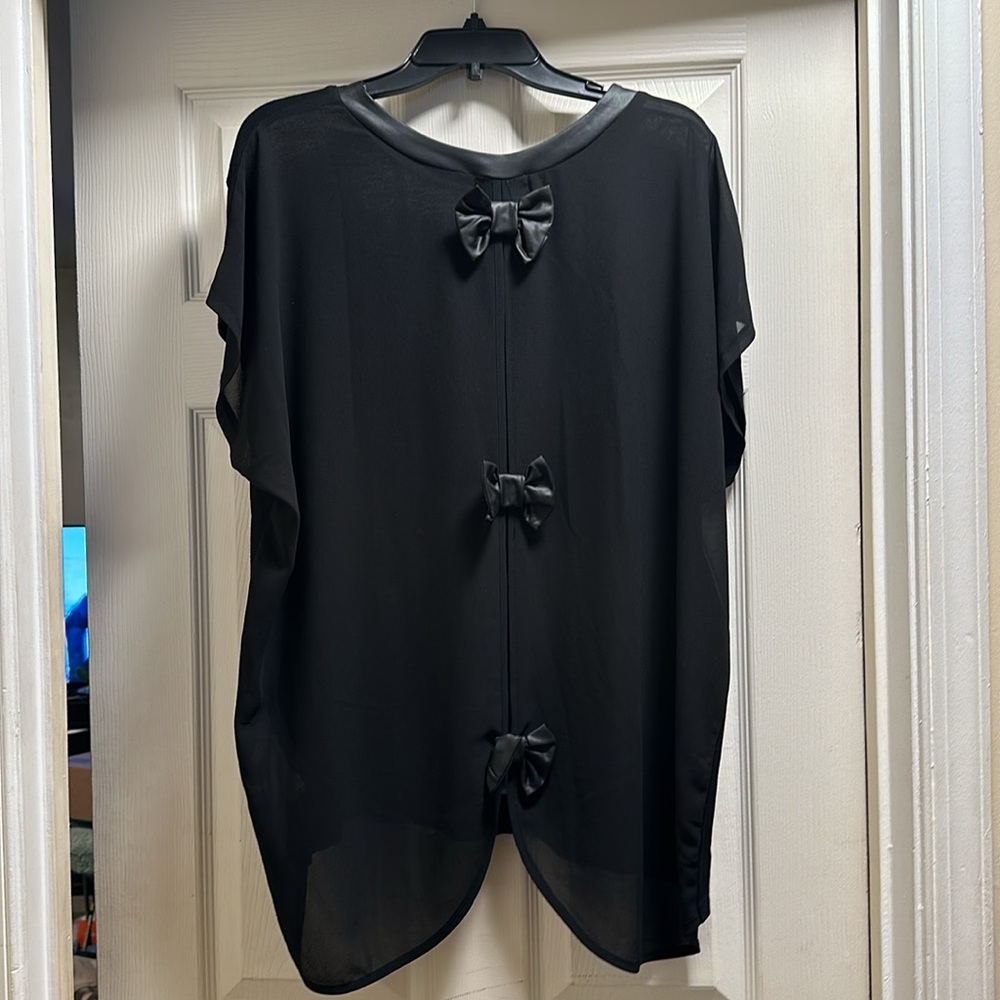 Black sheer triple bow blouse. NWOT.